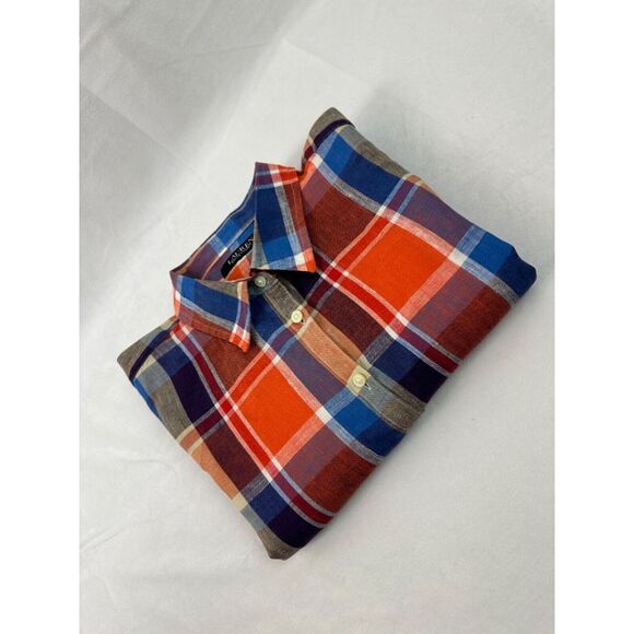 Lauren Ralph Lauren Women's Wide Cropped Gingham Linen Shirt LG - Picture 1 of 6